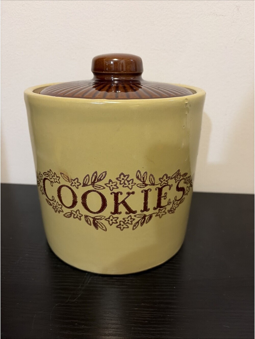 Antique Cookie Jar Monmouth USA Glazed Stoneware Crock Pottery W/Lid